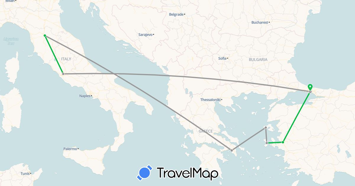 TravelMap itinerary: driving, bus, plane in Greece, Italy, Turkey (Asia, Europe)
